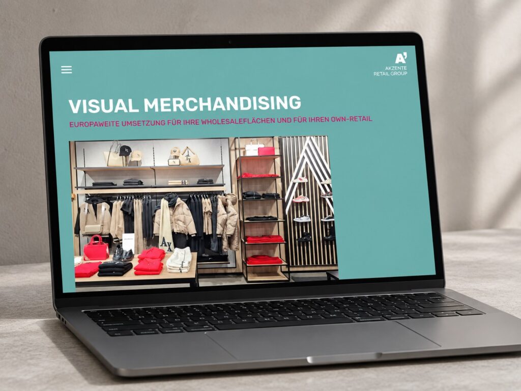 Akzente Retail Group Webseite auf dem Laptop – Visual Merchandising