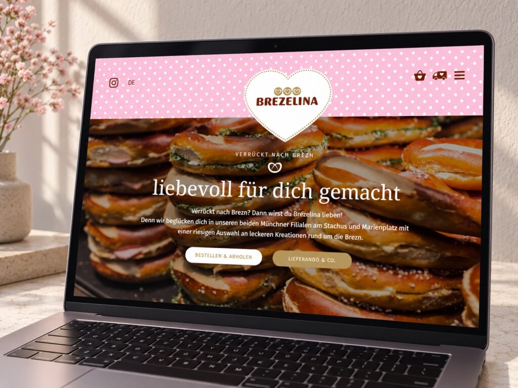 Brezelina Webseite auf dem Laptop – Brezn aus München