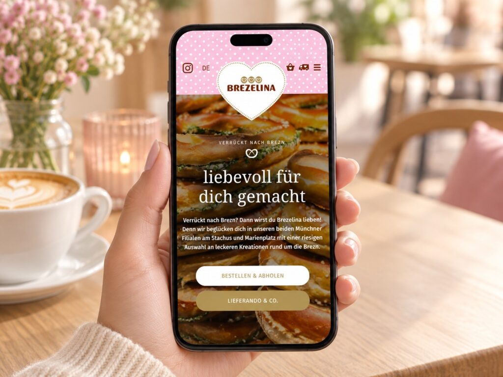 Brezelina Webseite auf dem Smartphone – mobile Ansicht