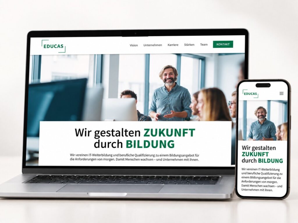 EDUCAS responsive Webseite auf Laptop und Smartphone